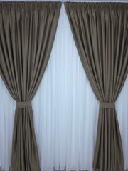 Draperie simpla maro deschis blackout 90% Gata lucrata pentru sina sau galerie in decoruri crem, bej, alb sau bleu,roz verde,galben