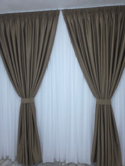 Draperie simpla maro deschis blackout 90% Gata lucrata pentru sina sau galerie in decoruri crem, bej, alb sau bleu,roz verde,galben