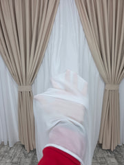 Colectia Blackout Varianta 113 Perdea Alba Voal Premium Jorjet si Draperie Crem Bej cu Reflexii Roz Blackout 70-90% pentru Living si Dormitor in Nuante Crem, Bej si Roz Pudrat