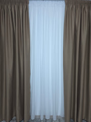 Colectia Blackout Varianta 110 Draperie Cappuccino si Perdea Alba Simpla Voal Premium Jorjet Blackout 80-95% pentru Living si Dormitor in Nuante Crem, Bej si Lemn Natur