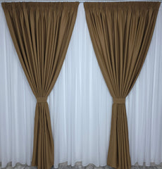 Colectia Blackout Varianta 13 Perdea Alba Voal Premium Jorjet si Draperie Simpla Caramel cu Lapte Blackout 80-95% pentru Living si Dormitor in Nuante Crem, Bej si Lemn Natur