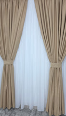 Colectia Blackout Varianta 108 Perdea Alba Voal Premium Jorjet si Draperie Crem Cappuccino Blackout 70-90% pentru Living si Dormitor in Nuante Crem, Bej si Cappuccino