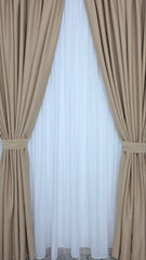 Colectia Blackout Varianta 108 Perdea Alba Voal Premium Jorjet si Draperie Crem Cappuccino Blackout 70-90% pentru Living si Dormitor in Nuante Crem, Bej si Cappuccino