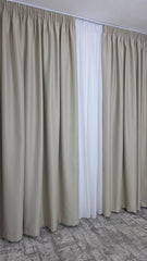 Colectia Blackout Varianta 24 Perdea Alba Voal Premium Jorjet si Draperie Bej Deschis Ivoire Blackout 70-90% pentru Living si Dormitor in Nuante Crem, Bej si Alb