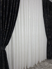 Draperie Dubai din Catifea Neagra cu Insertii Aurii Blackout 90-95% pentru Living si Dormitor in Tonuri Negru si Gri, Confectionata la Comanda Casablanca Magazin