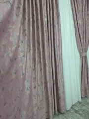 Draperie Catifea Roz cu Insertii Blackout 80-95% pentru Living si Dormitor în nuanțe de Roz Pudrat,Crem si Alb