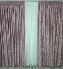 Draperie Catifea Roz cu Insertii Blackout 80-95% pentru Living si Dormitor în nuanțe de Roz Pudrat,Crem si Alb