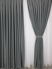 Colectia Blackout Varianta 20: draperie gri cenusiu si perdea alba voal premium jorjet - perfecta pentru livinguri si dormitoare moderne in culori albe,gri sau crem