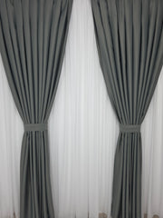 Colectia Blackout Varianta 20: draperie gri cenusiu si perdea alba voal premium jorjet - perfecta pentru livinguri si dormitoare moderne in culori albe,gri sau crem