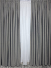 Colectia Blackout Varianta 101: draperie gri si perdea alba voal premium jorjet - perfecta pentru livinguri si dormitoare moderne in culori albe,gri sau crem