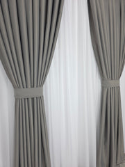 Colectia Blackout Varianta 101: draperie gri si perdea alba voal premium jorjet - perfecta pentru livinguri si dormitoare moderne in culori albe,gri sau crem