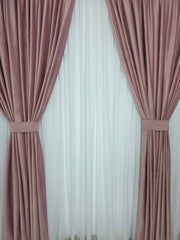 Set Mirela – Perdea Voal Premium si Draperie Catifea roz – Ideal pentru Livinguri si dormitoare Elegante