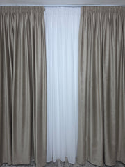 Stoc limitat*Set Stefan– Perdea Voal Premium si  Draperie Catifea Grej pentru Living si Dormitor Modern in Nuante Alb, Gri si Crem, Confectionat la Comanda Casablanca Magazin