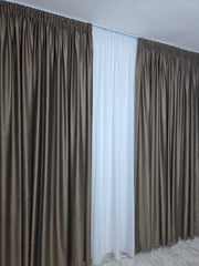 Set Perdea Voal Premium Jorjet si Draperie Simpla Catifea Maro Deschis – Ideal pentru Livinguri si Dormitoare in nuante de alb, maro sau crem – Confectionat pe Comanda Casablanca Magazin