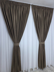 Set Perdea Voal Premium Jorjet si Draperie Simpla Catifea Maro Deschis – Ideal pentru Livinguri si Dormitoare in nuante de alb, maro sau crem – Confectionat pe Comanda Casablanca Magazin