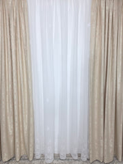Perdea alba material plin ca textura tip in cu flori albe model Granada