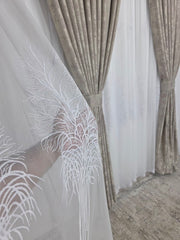 Perdea Alina Bamboo Alba cu Broderie Alba Model Pom – Material Transparent cu Textura Plina – Ideala pentru Livinguri si Dormitoare Luminoase – Confectionata pe Comanda Casablanca Magazin