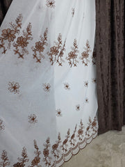 Perdea din material plin ca textura, din in cu flori maro model Camila