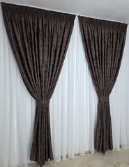 Colectia Decorativa: Perdea Alba Simpla Voal si Draperie Tip Vopsea Maro Inchis – Ideal pentru Living si Dormitor in Nuanțe Alb,Crem sau Maro