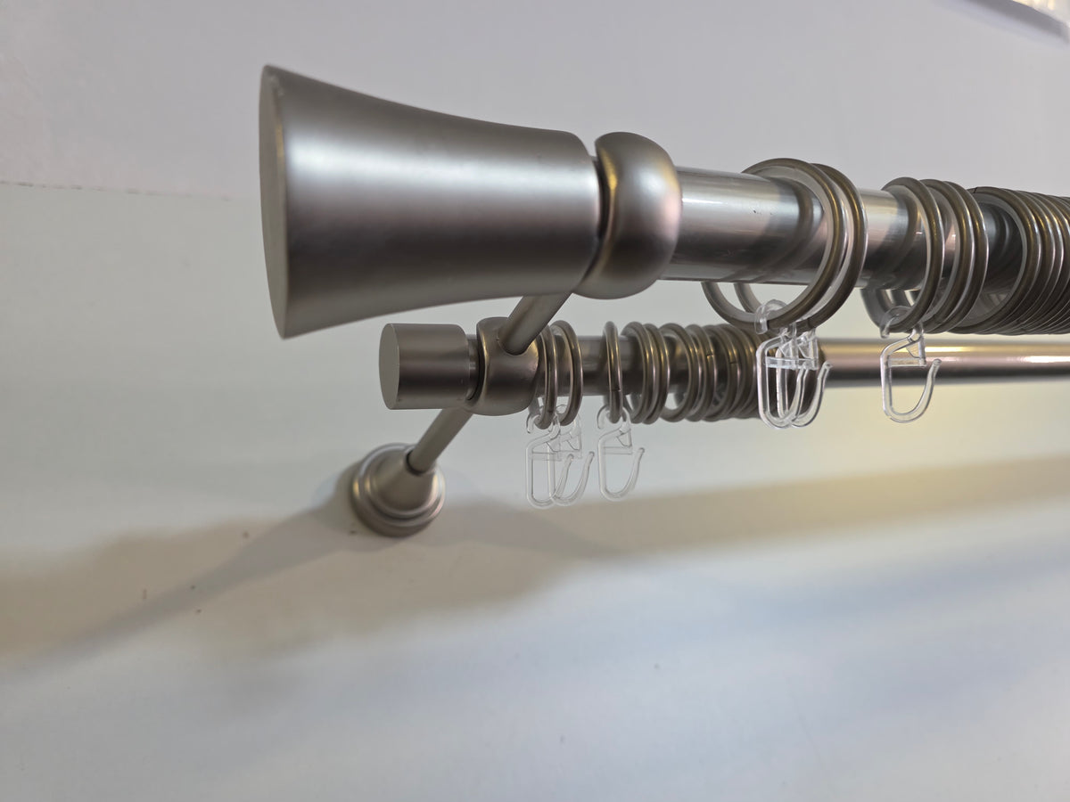 Galerie Spania metal dubla gri-crom 25+19mm, accesorii incluse, prindere in perete, pentru perdea si draperie