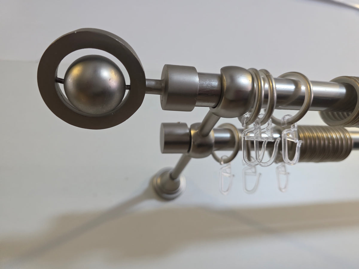 Galerie Milano metal dubla gri-crom 19+19mm, accesorii incluse, prindere in perete, pentru perdea si draperie
