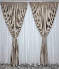 Set Costi: perdea Venetia cu sidef si draperie catifea crem capucino roz
