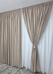 Set Vlad: Perdea Gloria Nesifonabila si Draperie Catifea Crem Cappuccino Roz