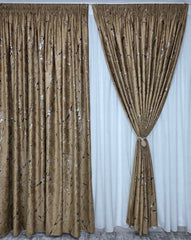Set Belgrad: Perdea Matase Moale Cu Insertii Aurii Si Draperie Catifea Auriu Bronz Cu Insertii