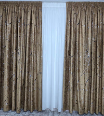 Set Belgrad: Perdea Matase Moale Cu Insertii Aurii Si Draperie Catifea Auriu Bronz Cu Insertii