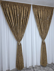 Set Romina: Perdea Din Matase Alb Imaculat Nesifonabila Si Draperie Din Catifea Auriu Bronz Cu Insertii - Ideal Pentru Livinguri Si Dormitoare Moderne - Confectionat Pe Comanda Casablanca Magazin