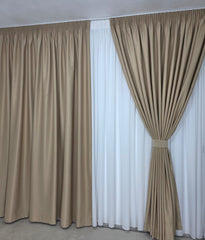 SET ASIA: PERDEA TIP MATASE CU ASPECT DE IN NESIFONABILA SI DRAPERIE CREM MUSTAR BLACKOUT - IDEAL PENTRU LIVINGURI SI DORMITOARE LUMINOASE