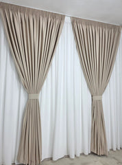 SET EDA: PERDEA TIP MATASE CU ASPECT DE IN SI DRAPERIE CREM VANILAT BLACKOUT - IDEAL PENTRU LIVINGURI SI DORMITOARE MODERNE SI LUMINOASE