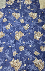 Pilota albastru regal model floral 180x220cm cu cearșaf si 2 fete de perna dreptunghiulare Cod:D31