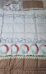 Pilota pentru pat de 2 persoane, model cercuri crem maro,180x220cm cu cearșaf si 2 fete de perna dreptunghiulare Cod:D34