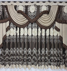 Drapaj Decorativ Maro si Crem cu Sort de 2 Metri si Doua Bucati Laterale Lucrate Cuta pe Cuta – Model Elegant pentru Sina de 2 Metri cu Inaltimea de 2 metri