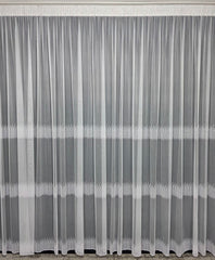 Perdea Teodora din Material Bamboo cu 3 Randuri de Broderie Alba cu Floricele Cod 335– Ideala pentru Living si Dormitor, Canapea Crem, Bej, Gri sau Maro, Mobilier Alb si Pereti Albi – Confectionata pe Comanda