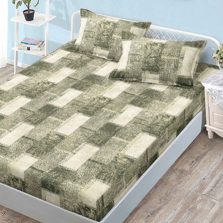 Husa cu elastic din finet pentru saltea 160x200cm + 2 fete perna - grej-crem- D3030