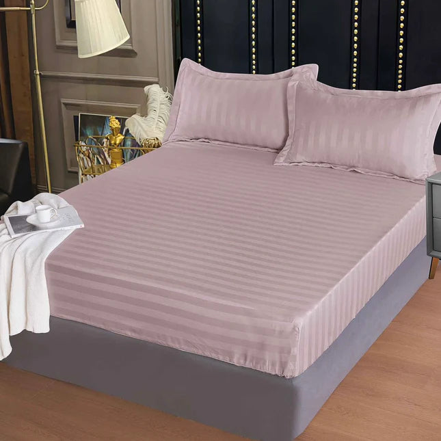 Husa cu elastic din damasc bumbac pentru saltea 160/180x200cm + 2 fete perna - roz pudra - E148