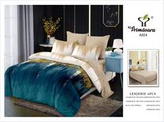 Lenjerie finet, bej crem turcoaz model abstract, cearceaf normal 235x250, Cod: A654