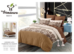 Lenjerie finet, maro cu aspect floral, cerceaf cu elastic 160/180x200, Cod: B6010