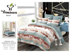 Lenjerie finet, turcoaz alb portocaliu abstract, cearceaf cu elastic 160/180x200, Cod: B6031