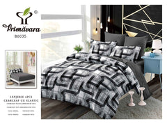 Lenjerie finet, gri-negru forme geometrice, cerceaf cu elastic 160/180x200, Cod: B6035