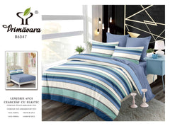 Lenjerie finet, alb turcoaz albastru model dungi, cearceaf cu elastic 160/180x200, Cod: B6047