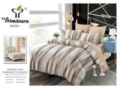 Lenjerie finet, alb gri bej model dungi, cearceaf cu elastic 160/180x200, Cod: B6050