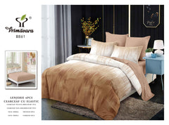 Lenjerie finet, alb-capucino model abstract, cerceaf cu elastic 160/180x200, Cod: B861