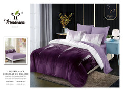 Lenjerie finet, mov-lila striatii, cerceaf cu elastic 160/180x200, Cod: B868