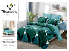 Lenjerie finet, verde cu forme geometrice, cerceaf cu elastic 160/180x200, Cod: B881
