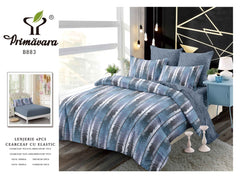 Lenjerie finet, albastru-gri-negru striatii, cerceaf cu elastic 160/180x200, Cod: B883