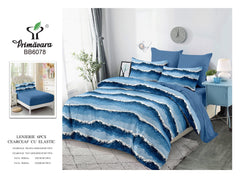 Lenjerie finet, albastru model valuri, cerceaf cu elastic 160/180x200, Cod: BB6078