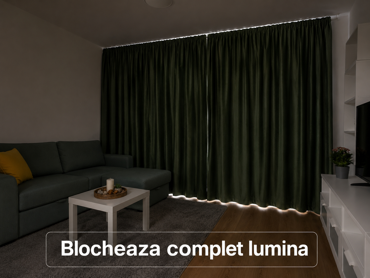 Set Premium: Nu Permite Deloc Patrunderea Luminii – Perdea Matase Alba si Draperie Verde Olive Catifea Blackout Total – Ideal pentru Livinguri si Dormitoare Elegante – Confectionat pe Comanda Casablanca Magazin